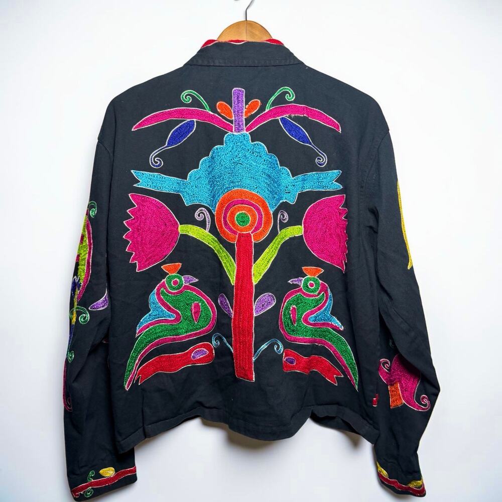 Vintage RS Sport Embroidered Jacket Black Floral Artsy Cropped Button Front L - Picture 2 of 10